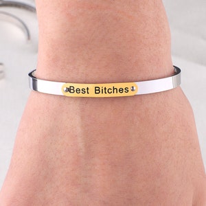 Best Bitches Gold Plated Cuff Bracelet for Women, Inspirational Bracelet for Birthday, For Friend, Friendship Cuff Bracelet image 5