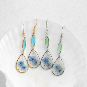 Custom Birthstone Forget Me Not Flower Earrings, Handmade Real Flower Earrings, Pressed Flower Resin Jewelry, Personalized Gift for Her