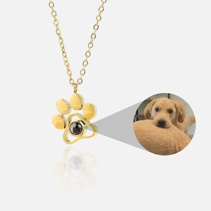 Paw Personalized Pet Projection Photo Necklace, Custom Dog Necklace, Gift For Christmas, Paw Pendant Pet Memorial Necklace, Dog Lover Gift