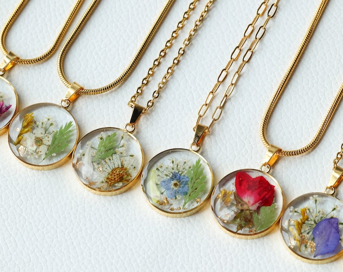 Custom Birth Month Flower Necklace, Birth Flower Necklace, Handmade Pressed Floral Necklace, October Birth Flower Gift, Gift for Her