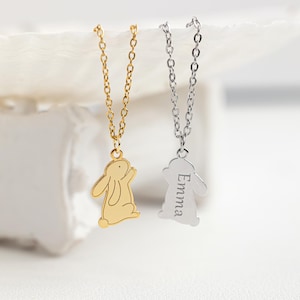 Custom Name Dainty Bunny Necklace, Cute Rabbit Necklace with Name, Easter Rabbit Necklace, Birthday Gift, Easter Jewelry Gift for Her