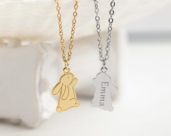 Custom Name Dainty Bunny Necklace, Cute Rabbit Necklace with Name, Easter Rabbit Necklace, Birthday Gift, Easter Jewelry Gift for Her