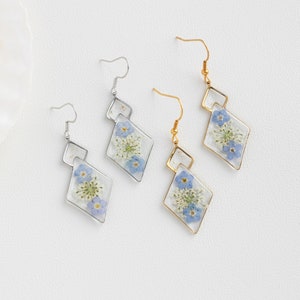 Forget Me Not Flower Earrings for Women, Handmade Real Flower Earrings, Dangle Drop Earrings, Birthday Gift for Her, Christmas Gift