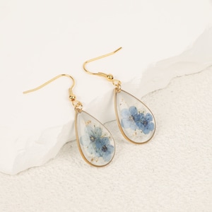 Forget Me Not Flower Earrings for Women, Dangle Drop Earrings, Handmade Pressed Real Floral Resin Earrings, Gift for Mom