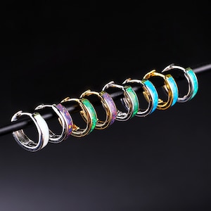 Opal Inlay Hoop Earrings, Opal Huggie Hoop Earrings, Personalized Gemstone Earrings, Everyday Earrings, Birthday Gift, Christmas Gift
