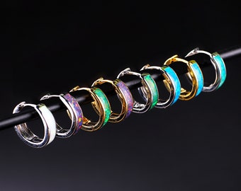 Opal Inlay Hoop Earrings, Opal Huggie Hoop Earrings, Personalized Gemstone Earrings, Everyday Earrings, Birthday Gift, Christmas Gift