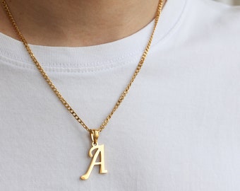 Custom Initial Necklace For Men, Personalized Gold Cuban Chain Letter Pendant, Waterproof Pendant Necklace, Letter Necklace, Birthday Gift