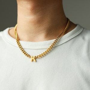 Collar con inicial personalizado para hombre, collar con letras doradas para hombre, collar resistente al agua, collar de cadena cubana de 6,5 mm, regalo de cumpleaños, regalo de aniversario