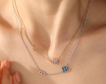 Personalized Birthstone Initial Necklace, Custom Letter Necklace for Women, Minimalist Birthday Jewelry, Anniversary Gift for Her