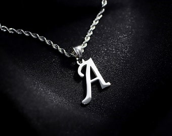 Collar con inicial personalizado para hombre, colgante de letra de plata personalizado, collar de cadena de cuerda, regalo del día del padre, regalo para él, regalo de cumpleaños