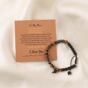 Bracciale codice Morse "Ti amo", braccialetto curativo regolabile, messaggio segreto nascosto, regalo per la famiglia, per il marito, per il figlio, con carta regalo