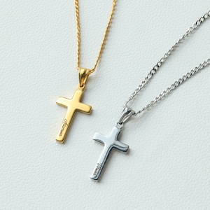 Personalized Cross Name Necklace, Engraved Name Necklace, Cuban Chain Necklace, Minimalist Necklace, Baptism Gift, Birthday Gift