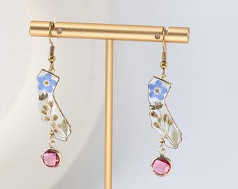 Personalized State Earrings, Custom Birthstone Jewelry, USA State Outline Earrings, Anniversary Gift for Girlfriend, Long Distance Gift