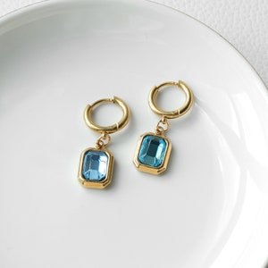 Custom Birthstone Hoop Earrings, Huggie Earrings, Dangling Gemstone Earrings, Personalized Birthstone Jewelry, Birthday Gift, Gift for Her