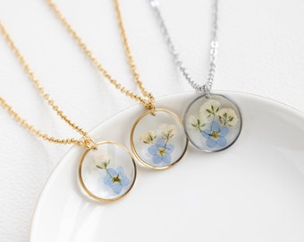 Vergissmeinnicht und Baby Atem Blume Halskette, Multiple Fehlgeburt Geschenk, Handgemachte echte Blume Halskette, Baby Verlust Geschenk, trauernde Mutter Geschenk