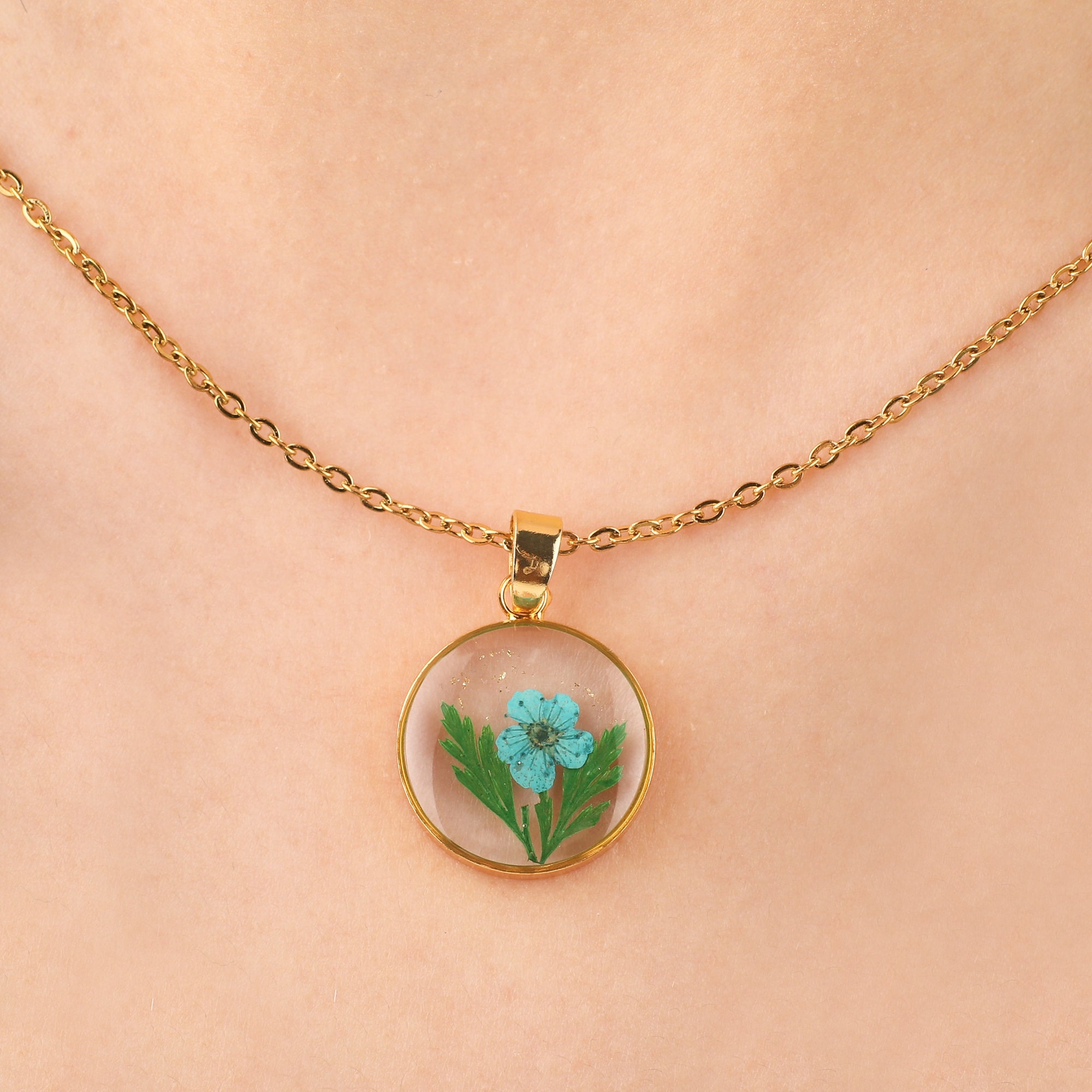 Birth Month Flower Necklace for Women, Personalized Birth Flower Necklace, Pressed Floral Necklace, Birthday Gift for Her, Resin Jewelry