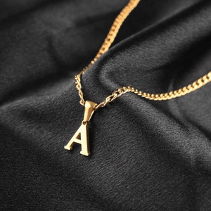 18K Gold Initial Necklace For Men, Gold Custom Necklace, Men Initial Necklace, Stylish Letter Pendant Cuban Chain Necklace, Gift For Him