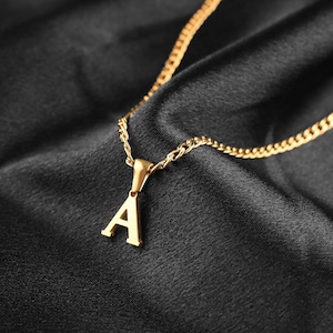 18K Gold Initial Necklace For Men, Gold Custom Necklace, Men Initial Necklace, Stylish Letter Pendant Cuban Chain Necklace, Gift For Him