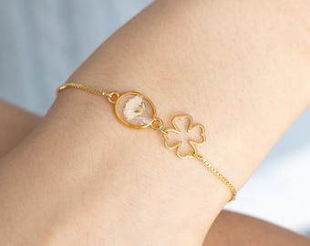 ブラッククローバーブレスレット、18Kゴールドフローラルチャーム