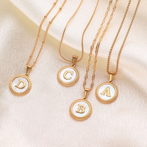 Collar de nácar con inicial personalizado para mujer, colgante de concha con letra vintage personalizado, regalo de cumpleaños, collar de perla con letra, regalo para ella
