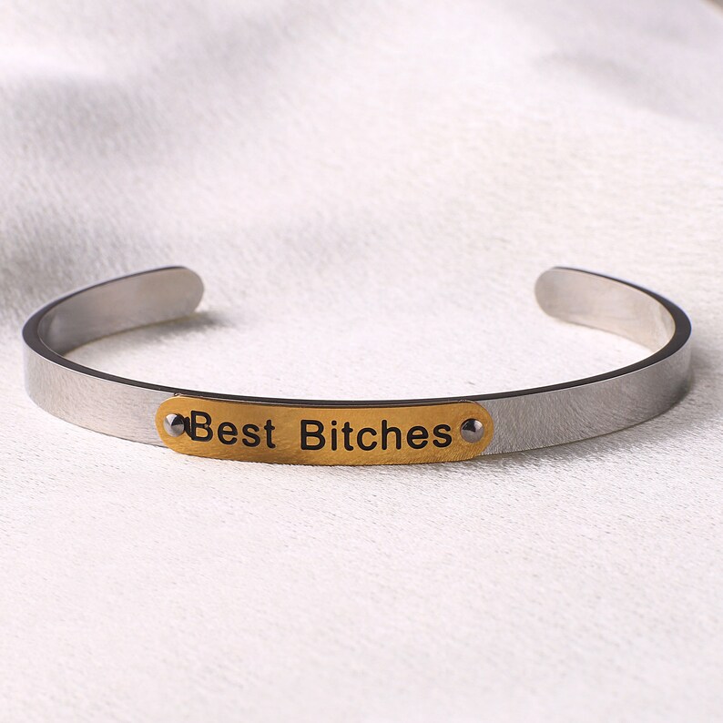 Best Bitches Gold Plated Cuff Bracelet for Women, Inspirational Bracelet for Birthday, For Friend, Friendship Cuff Bracelet image 4