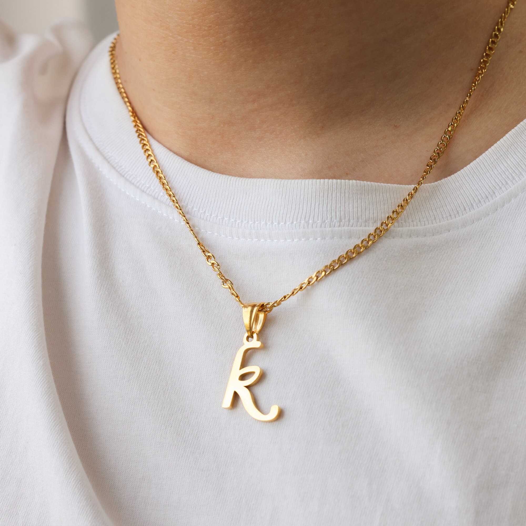 Custom Initial Necklace for Men, Personalized Gold Cuban Chain Letter ...