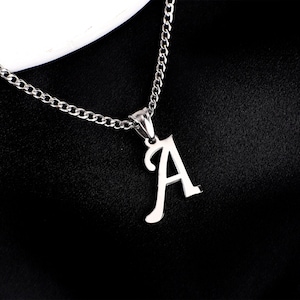 Custom Initial Necklace For Men, Personalized Silver Letter Pendant, Silver Cuban Chain Letter Necklace, Men Initial Necklace, Birthday Gift