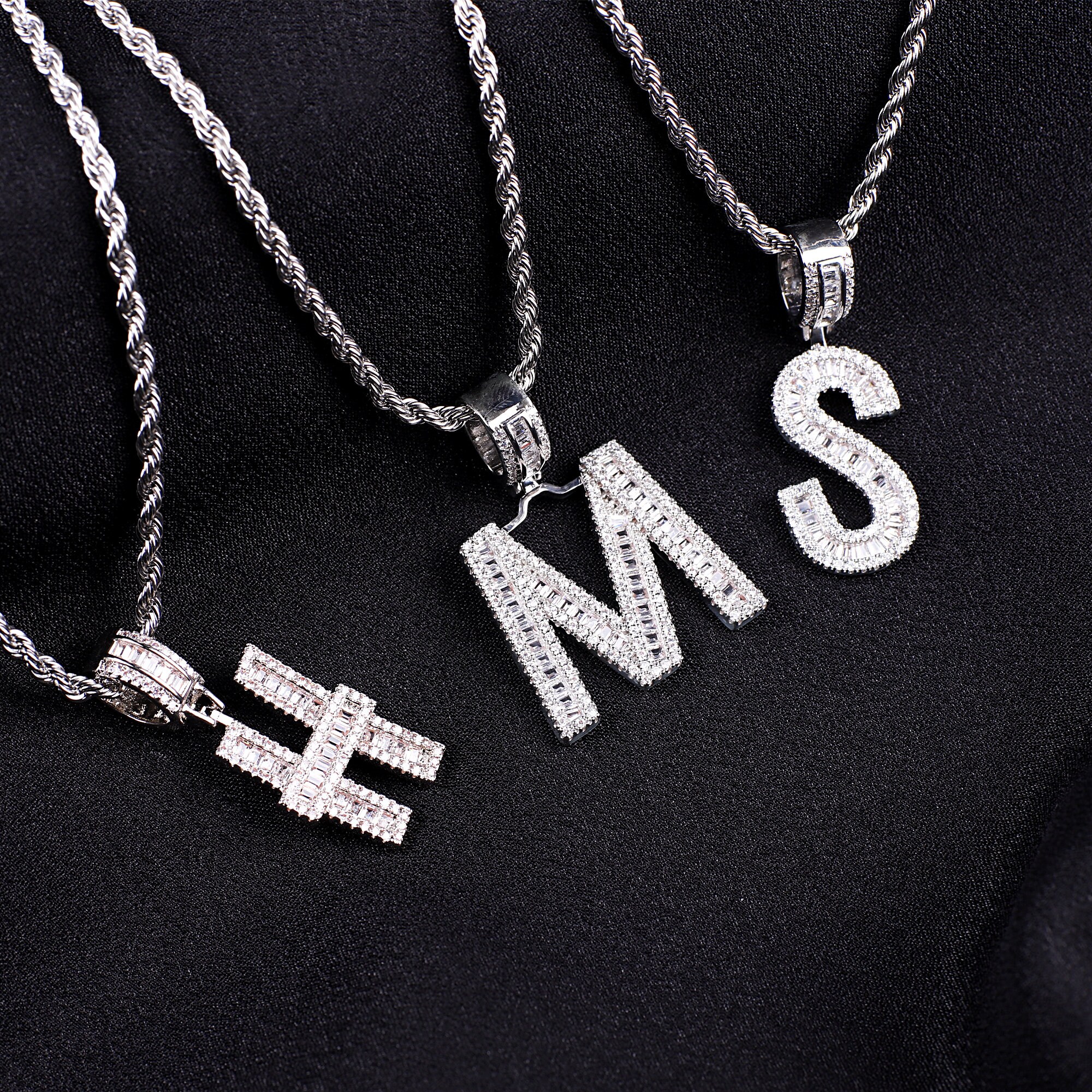 Custom Initial Necklace for Men, Cubic Zircon Necklace, Personalized ...