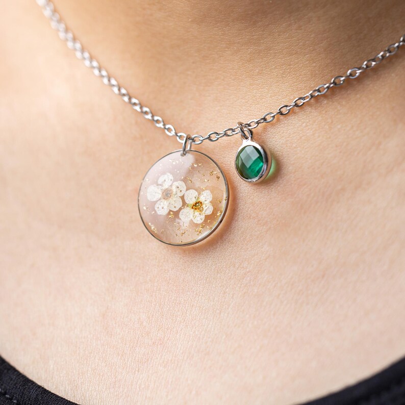 Custom Birthstone Daffodils Flower Necklace, Handmade Real March Birth