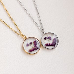 Purple Flower and Love Grass Necklace, Handmade Real Flower Necklace for Women, Anniversary Gift for Women, Birthday Gift, Gift for Her