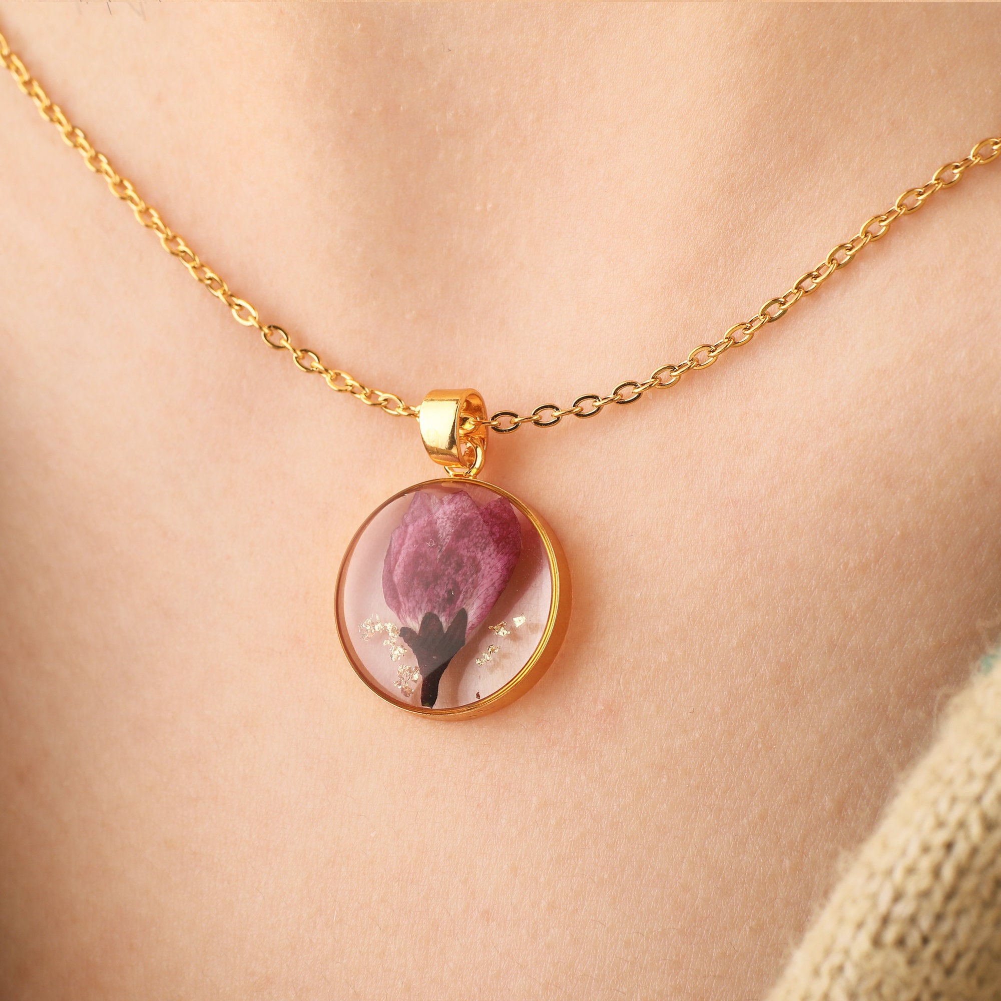 Birth Month Flower Necklace for Women, Personalized Birth Flower Necklace, Pressed Floral Necklace, Birthday Gift for Her, Resin Jewelry