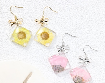 Personalized Birth Flower Earrings, Resin Flower Jewelry, Birthday Gift, Birth Month Gift for Women