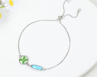 Octagon Clover Birthstone Bracelet, Adjustable Lucky Charm Bracelet, Mother's Love Gift, Family Keepsake Jewelry, Gift for Daughter