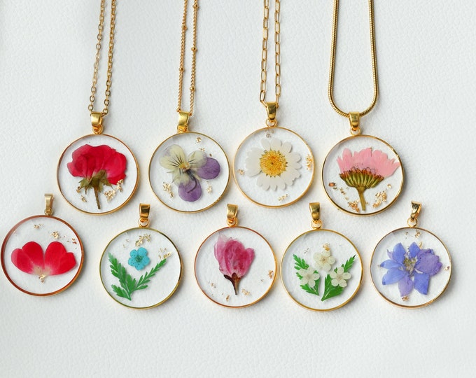 Birth Month Flower Necklace for Women, Personalized Birth Flower Resin Necklace, Pressed Flower Necklace, Birthday Gift, Gift for Mom