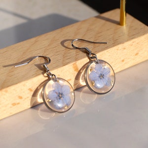 Forget Me Not Flower Teardrop Earrings – Pressed Flower Dangle Earrings For Women (Silver) - View #6