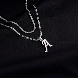 Collar con inicial personalizado para hombre, juego de collares en capas, cadena cubana de plata, collar de cadena torcida, regalo de cumpleaños para él, regalo de Navidad