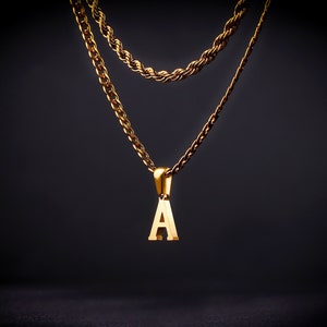 Juego de collar en capas de oro de 18 quilates para hombres, collar de cadena cubana con inicial personalizada, cadena torcida, collar con inicial para hombres, regalo de cumpleaños para él