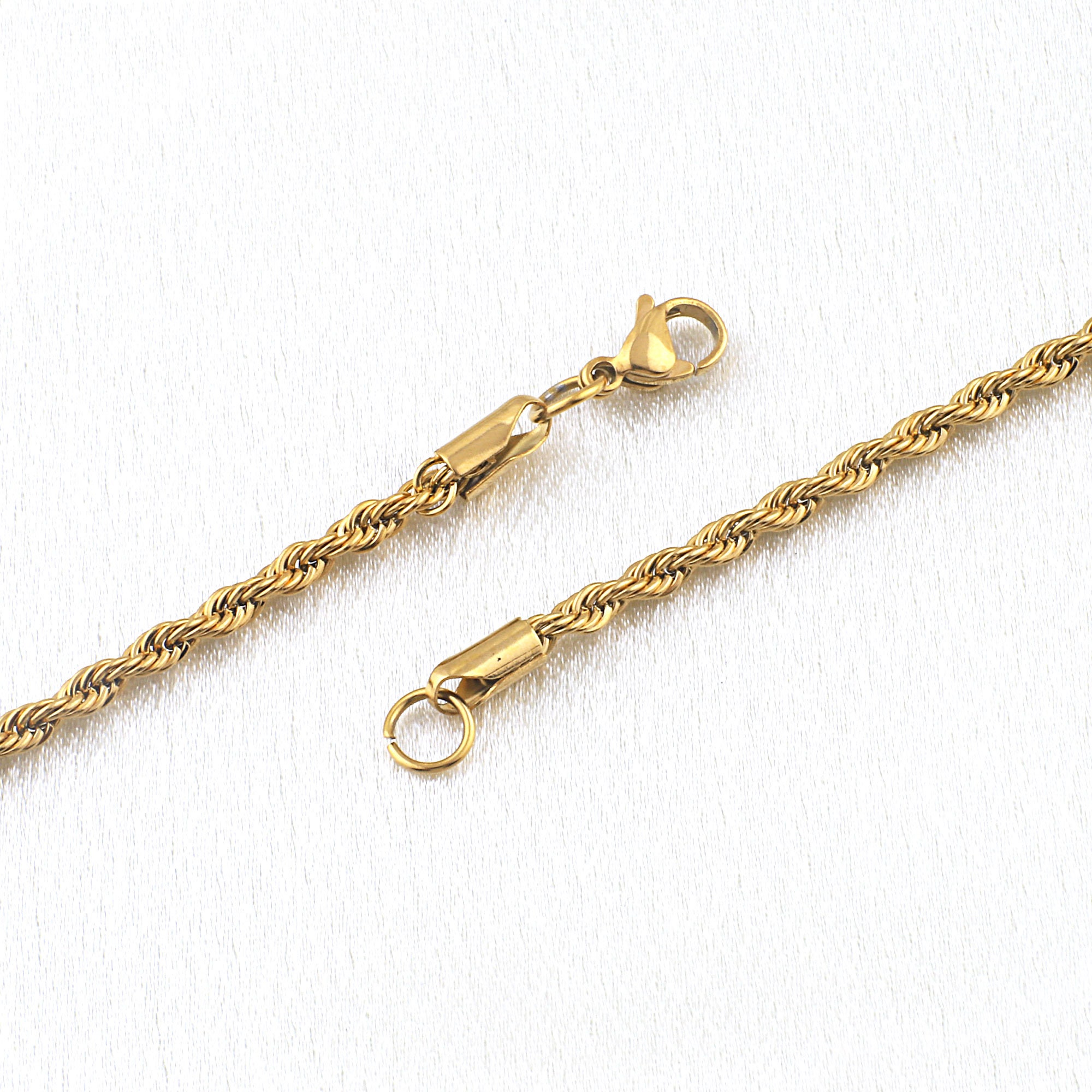 18Kゴールドロープチェーンネックレス、ツイストチェーンネックレス