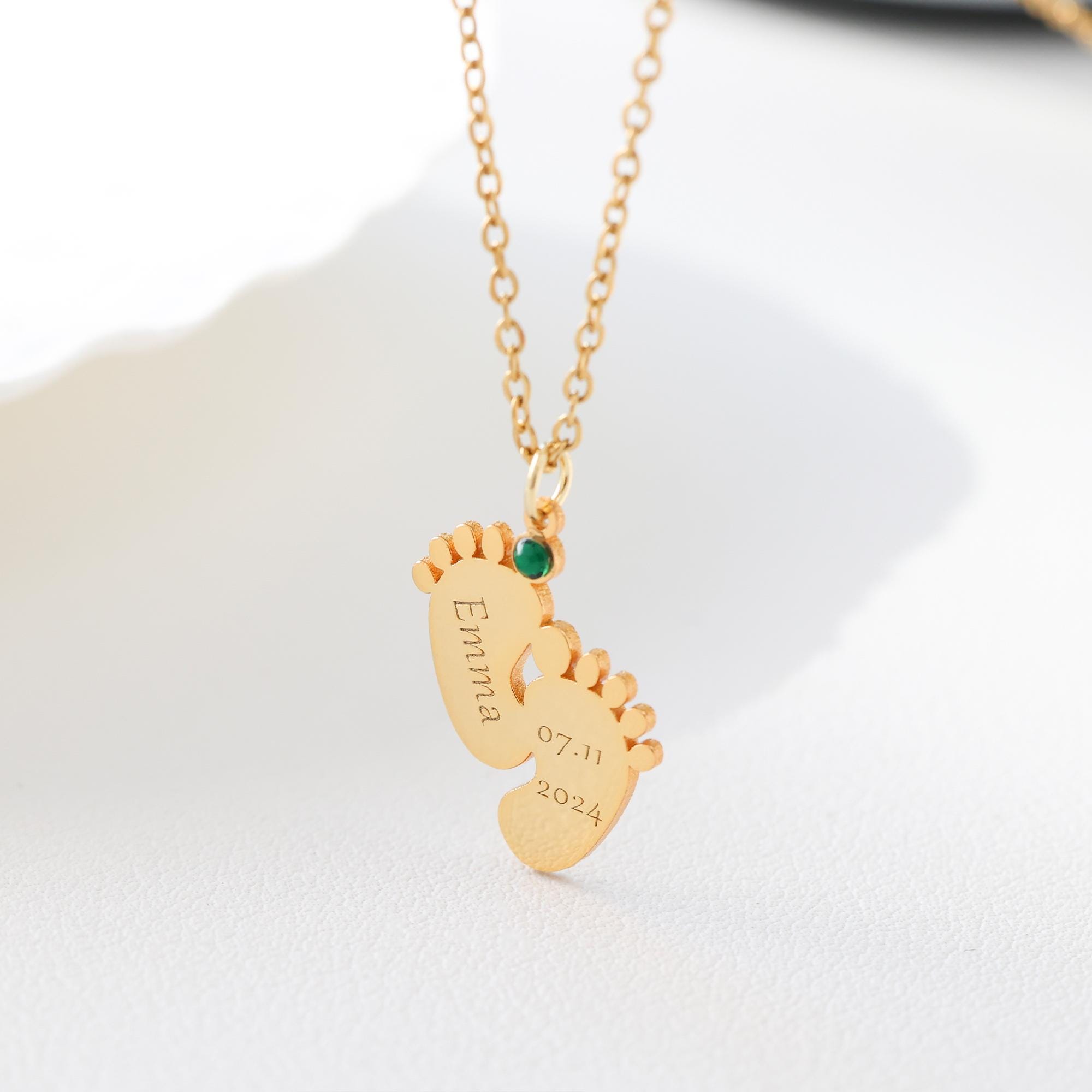 Custom Baby's Footprint and Birthstone Necklace, Sterling Silver