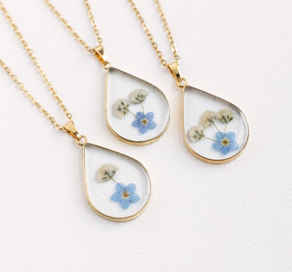 Baby’s Breath and Forget Me Not Flower Necklace, Multiple Miscarriage Gift, Handmade Real Flower Necklace, Infant Loss, Baby Loss Gift