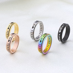 Personalized Meditation Rotatable Ring, Anxiety Stress Spin Ring, Minimalist Fidget Ring to Relieve Worry, Gift for Men and Women