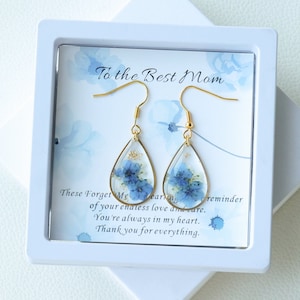 An die beste Mama Vergissmeinnicht Ohrringe für Mama, handgemachte echte gepresste Blume Ohrringe, Geburtstagsgeschenk für Frauen, Geschenk für Mama, Geschenk für sie