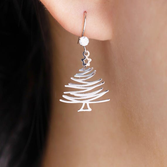 925 Sterlingsilber Ohrringe Weihnachtsbaum & Schneemann - Festlicher Ohrhänger Mit Hebelverschluss Als Weihnachtsgeschenk