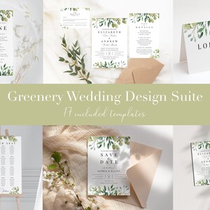 Greenery Wedding 17 pgs Bundle Invito e ricevimento ENORME, Invito floreale verde stampabile, Download ad accesso immediato, Modifica con TEMPLETT
