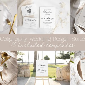 Calligraphy Wedding 15pgs Invitation and Reception Bundle, Design Suite Set, Minimal Custom Edit Invitation Printable, Instant Download