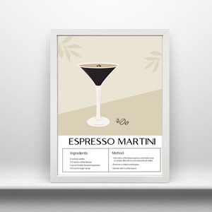 Espresso Martini Wall Art, Martini Decor, Alkohol Kawa projekt sztuka, Koktajl sztuka wydruk, Koktajl Pribtable Beige Bar Wall Art, Pobieranie cyfrowe