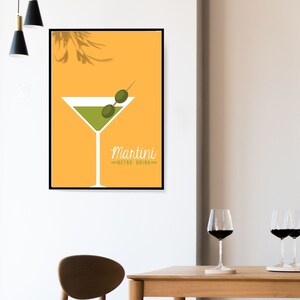 Sztuka ścienna Martini Cocktail, Sztuka ścienna Retro Martini, Minimalistyczny design, Sztuka wydruków alkoholowych, Wydruk na wózku barowym, Plakat Martini, Pobieranie cyfrowe