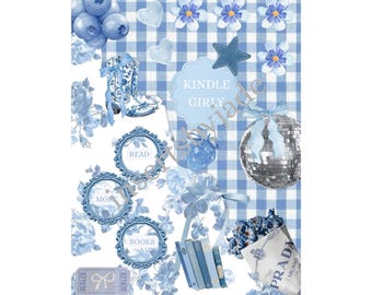 blue girly inspired kindle insert for kindle basic | paperwhite 11th generation/12th generation/coloursoft | kindle stickers