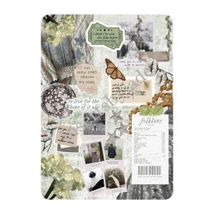 May include: A decorative Kindle insert with a collage design. It includes a disco ball, floral elements, a butterfly, and small photographs. Text includes "KINDLE INSERT", "You drew stars around my scars", and "folklore".