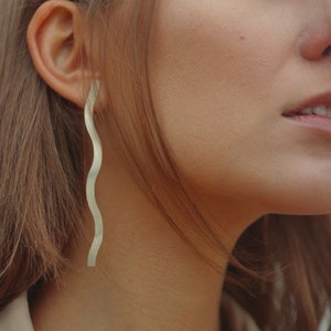 Line 1 Minimalist earring in brass or neisilber, asymmetric earrings, women jewelry, Minimalist Statement Stud, silver stud, Gift for her image 1